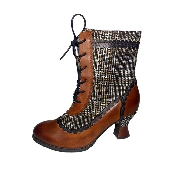 L'Artiste Bewitch Plaid Steampunk Spring Step Victorian Boots Size 38 heels - Picture 4 of 11
